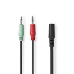 Verloopkabel 15cm 4 polig female - 2x 3,5mm male stereo