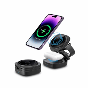 Draadloze Qi lader 3in1 opvouwbaar zwart 15W