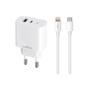 USB + USB-C snellader 20W wit + Lightning kabel 1m