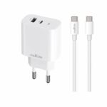 USB + USB-C snellader 20W wit + USB-C kabel 1m