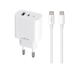 USB + USB-C snellader 20W wit + USB-C kabel 1m